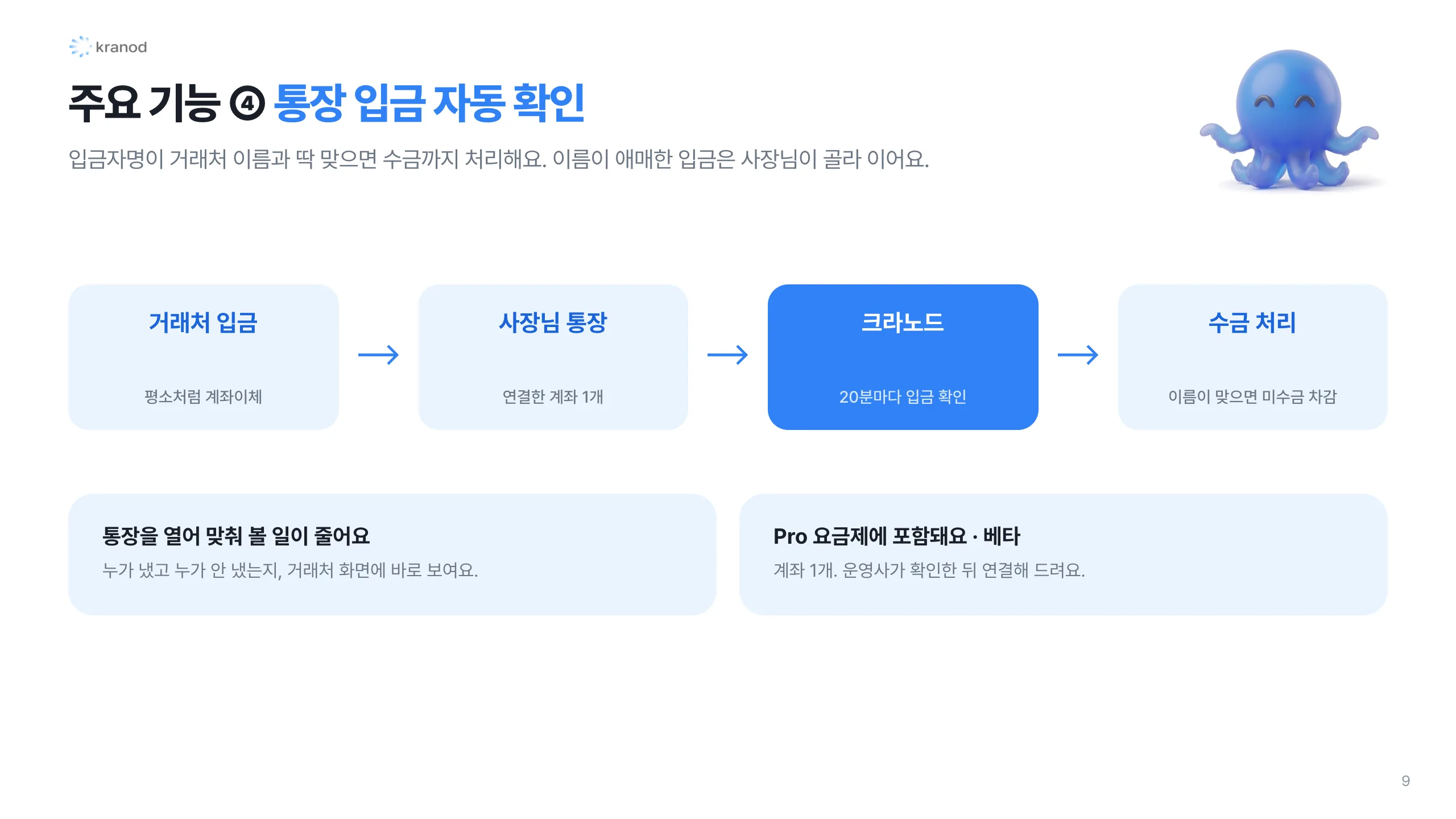 9. 주요 기능 ④ 통장 입금 자동 확인